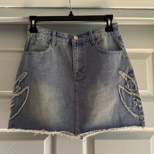 Brushed Denim Embroidered Skirt